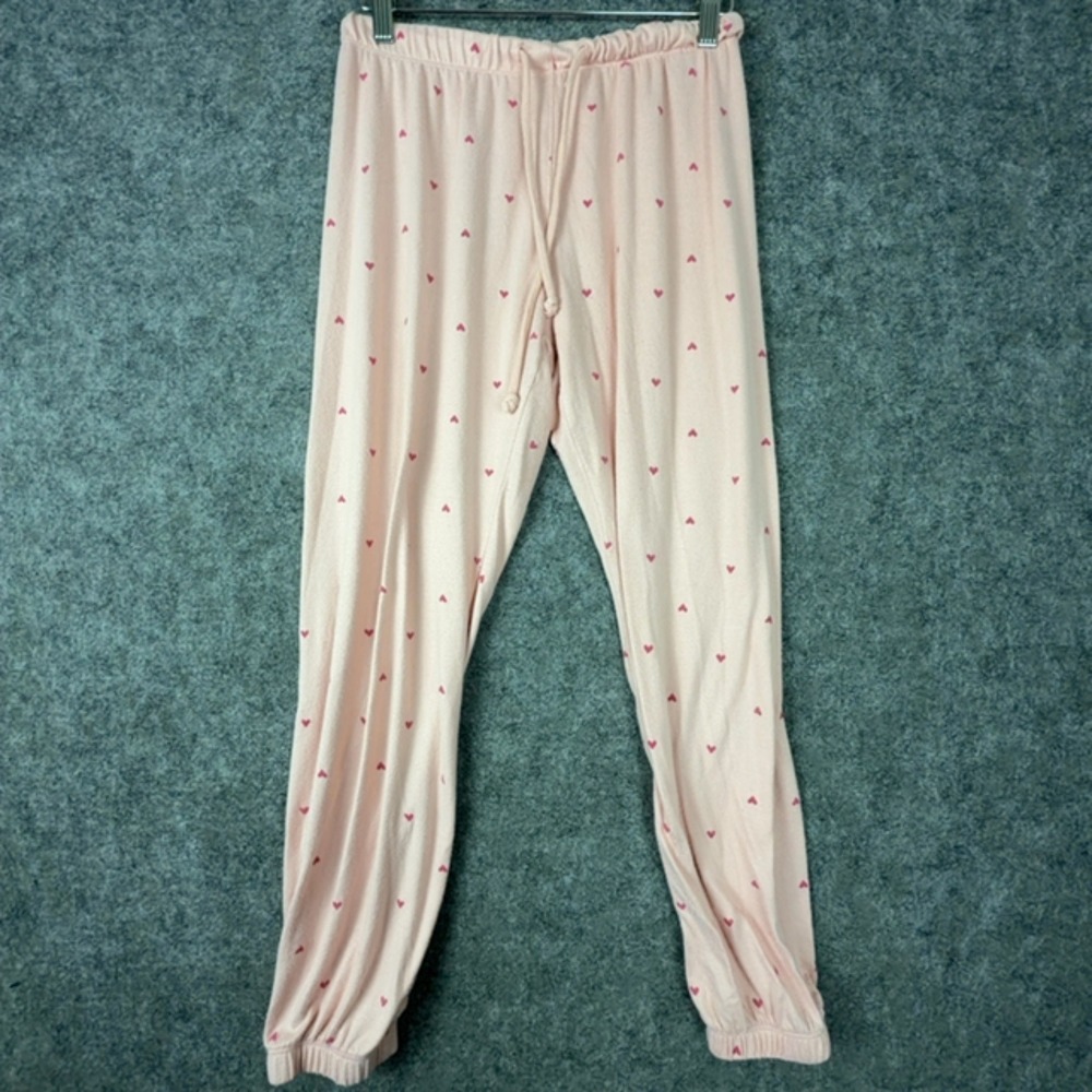 Z Supply Pajama Pants Womens XS Pink Heart Print Lounge Joggers Knit Sleepwear